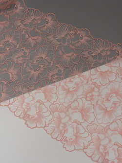 Вышивка на сетке коралловый миндаль неэластичная ширина 28 см