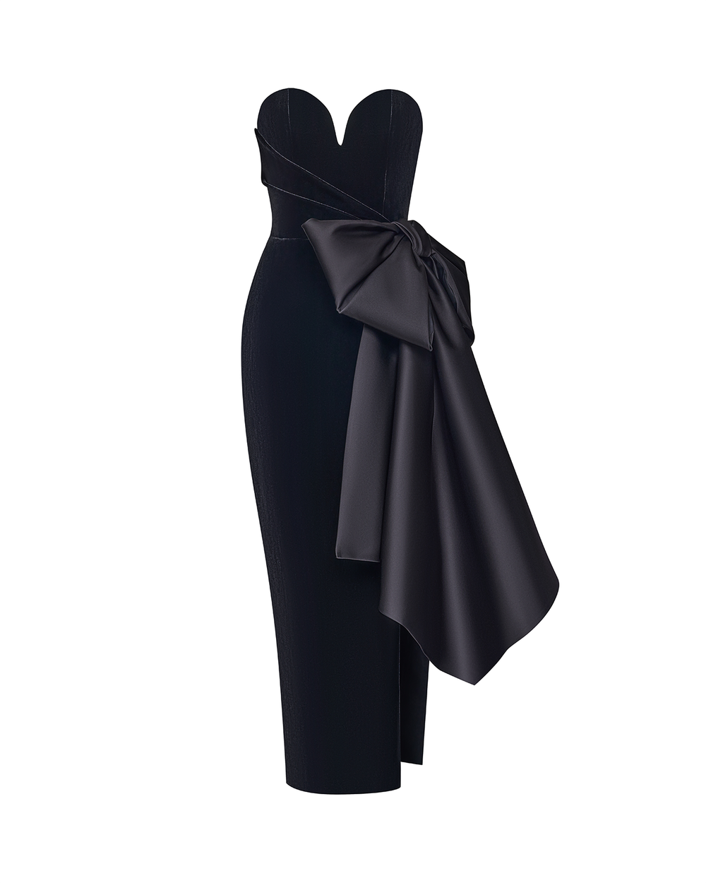 Платье миди корсетное драпированное из бархата с бантом