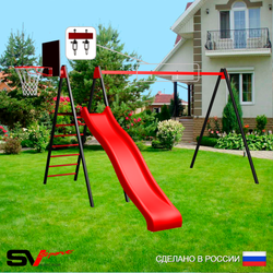 Уличные качели Sv Sport с горкой УК180КВ1 (3.7м/Щит баскет/Подвесы на втулке 1к)