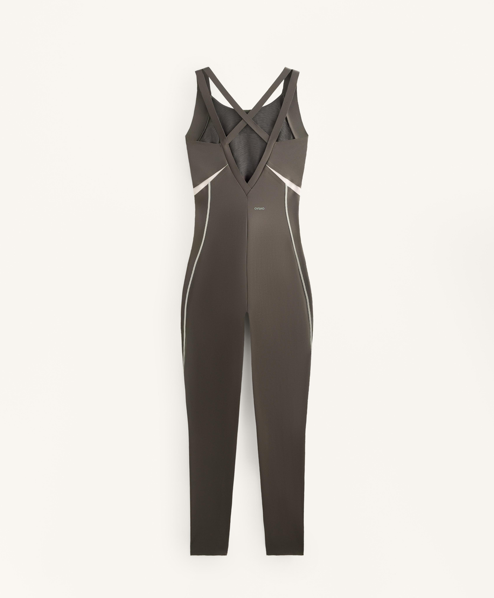 Oysho Длинный комбинезон Compressive со светоотражающими элементами, угольный