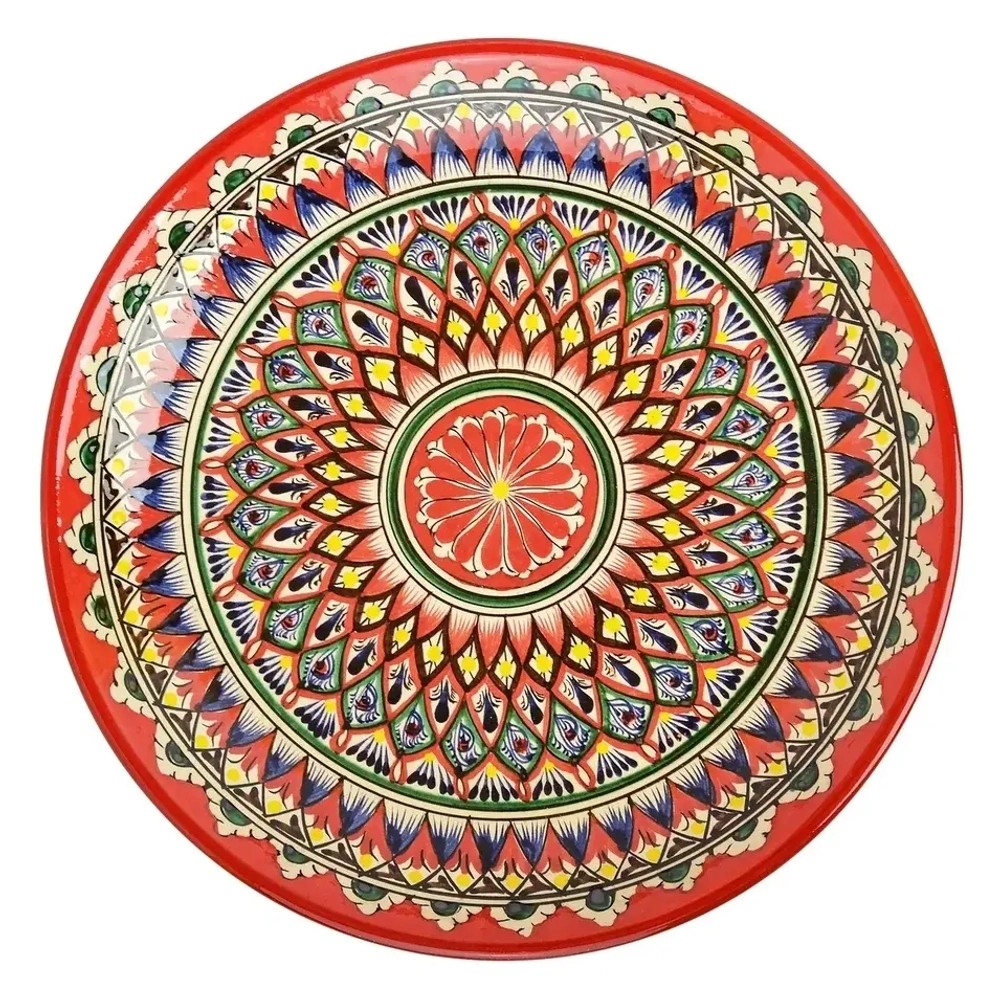Ляган Риштанская Керамика 32 см. плоский, цвет красный