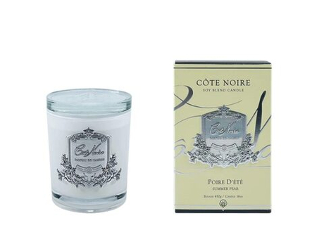 Свеча POIRE D'ETE 450 гр, белый стаканчик, серебряный декор, время горения 100 Cote Noire 450 мл