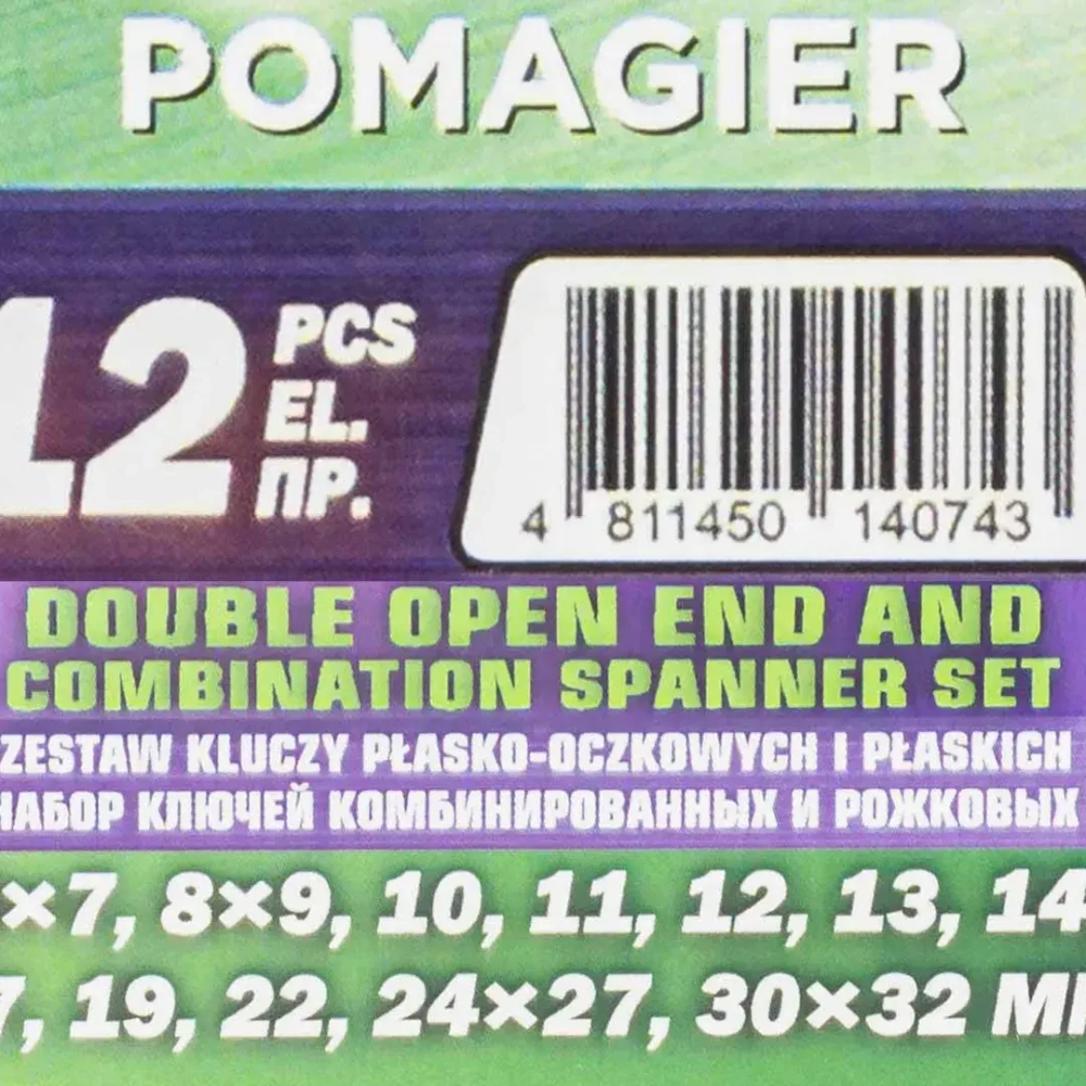 Набор ключей комбинированных и рожковых,12пр.(6х7,8х9,10,11,12,13,14,17,19,22,24х27,30х32мм),в пластиковом держателе POMAGIER POM-5198