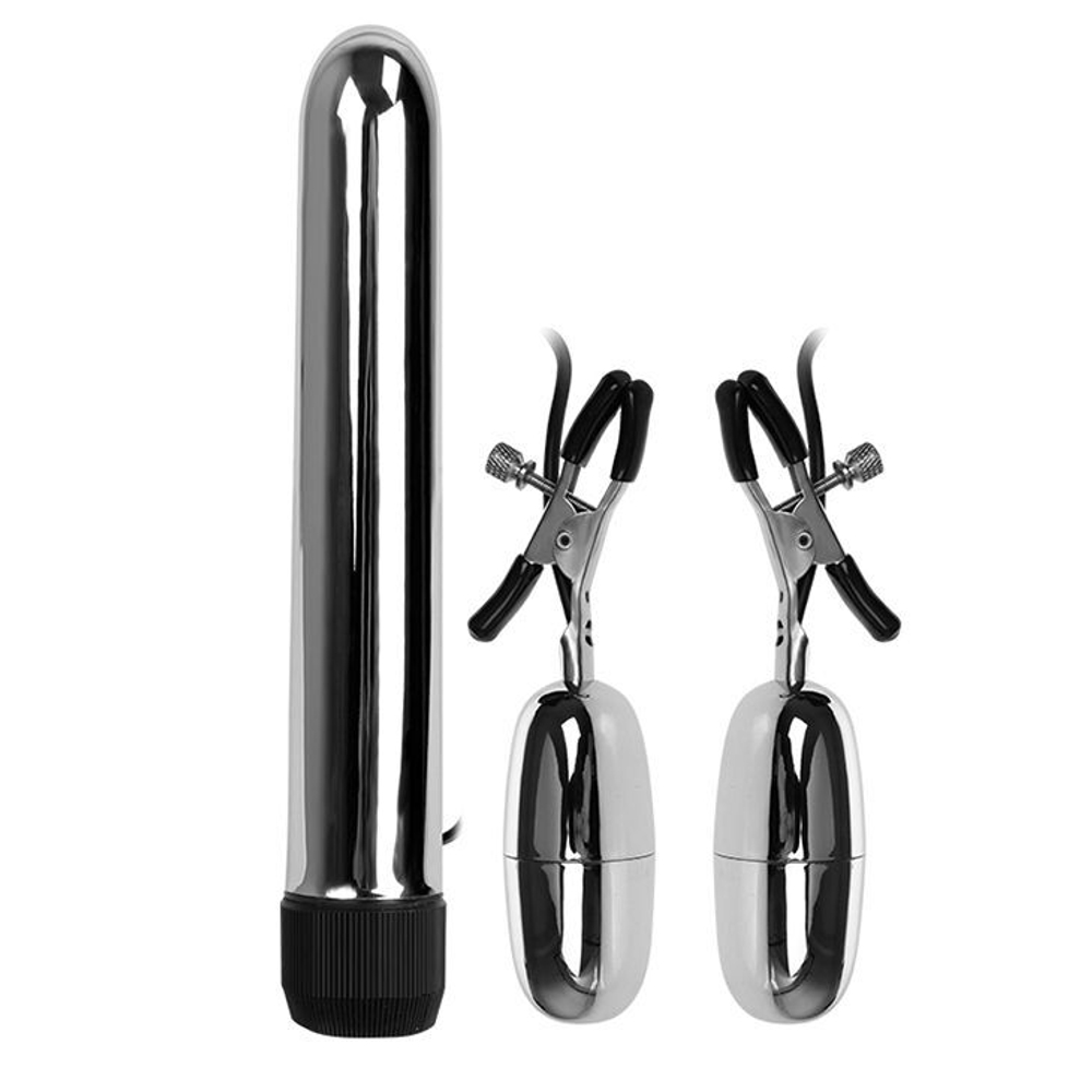 Набор из вибратора и вибростимуляторов для груди Turbo NippleClamps