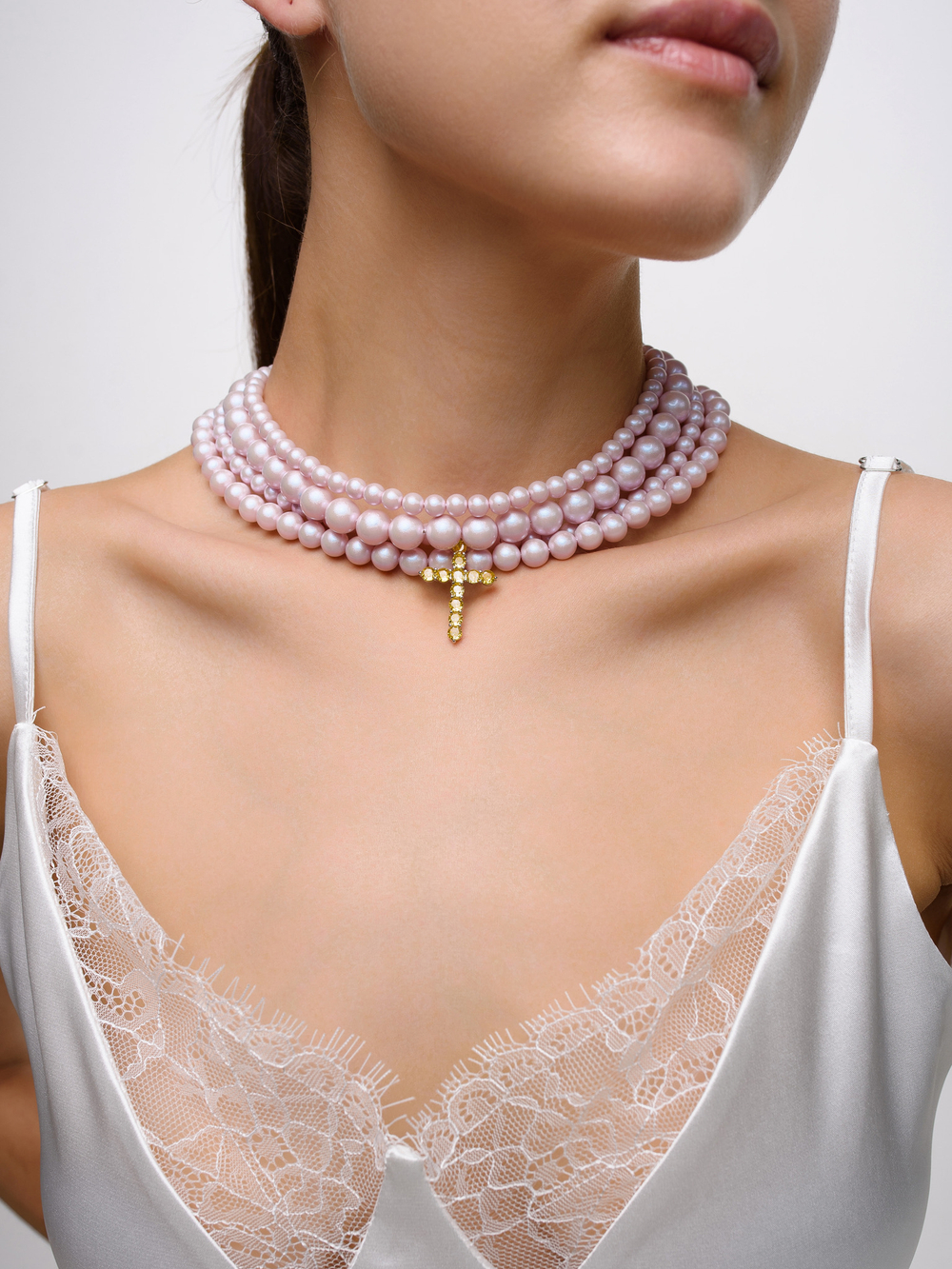 Колье "Yellow cross pink" Silver