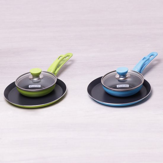 Набор сковорода блинная Ø22см и сковорода Ø14см из алюминия с крышкой Kamille KM-0615