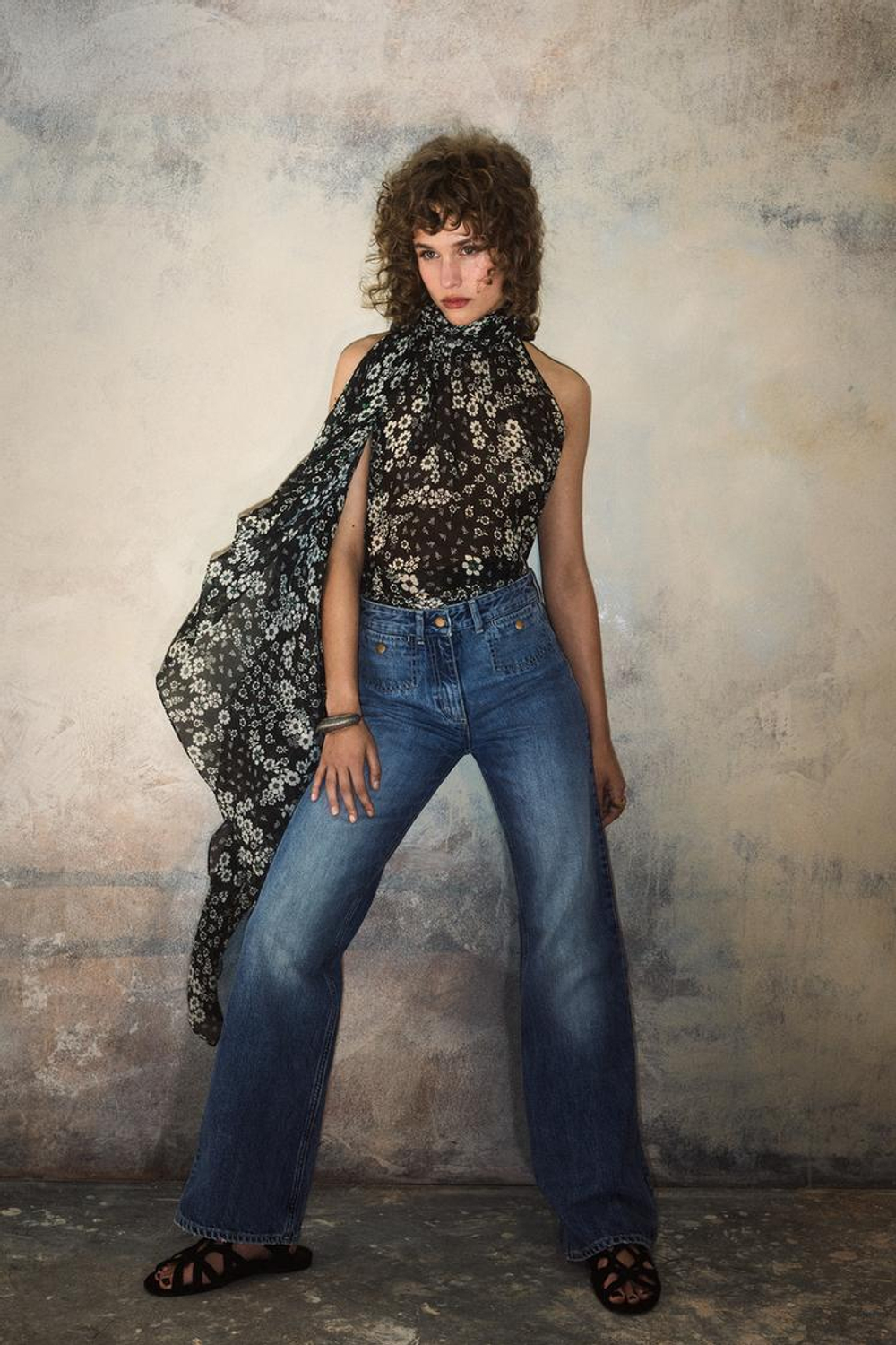 ZARA X KATE MOSS ШИРОКИЕ ДЖИНСЫ С ЗАВЫШЕННОЙ ТАЛИЕЙ, СИНИЙ