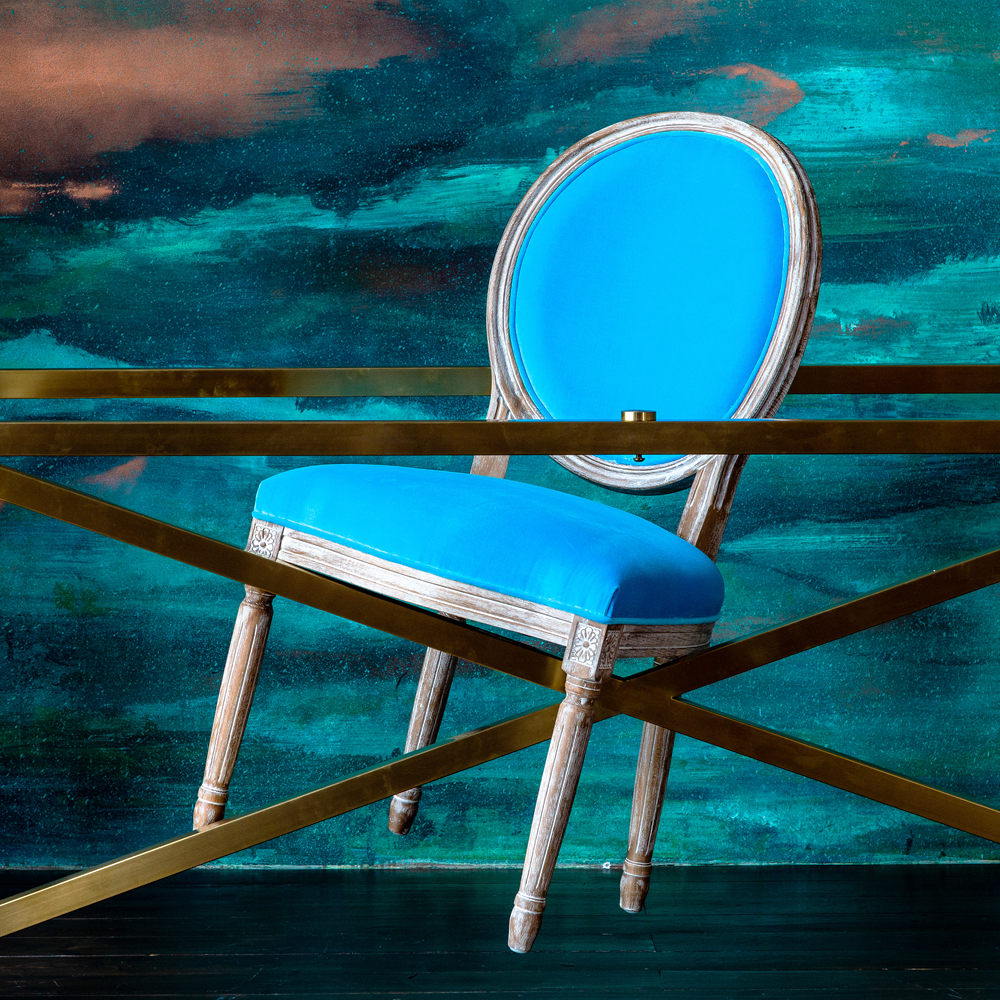 Стул Луи - Лазурный берег бархат лесной орех Объект мечты