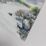 Картина акварельная авторская в паспарту 21х30 см на стену для интерьера "Каменистая река"