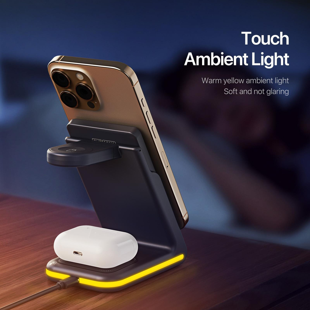 Беспроводная магнитная зарядная станция 3 в 1 с магнитным повербанком, версия W24, 5000mAh Power Bank, Duzzona
