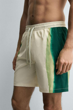 ZARA ДЛИННЫЕ ПЛАВКИ С ПРИНТОМ В ПОЛОСКУ, ЭКРЮ