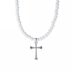 Колье-чокер белый агат с крестом