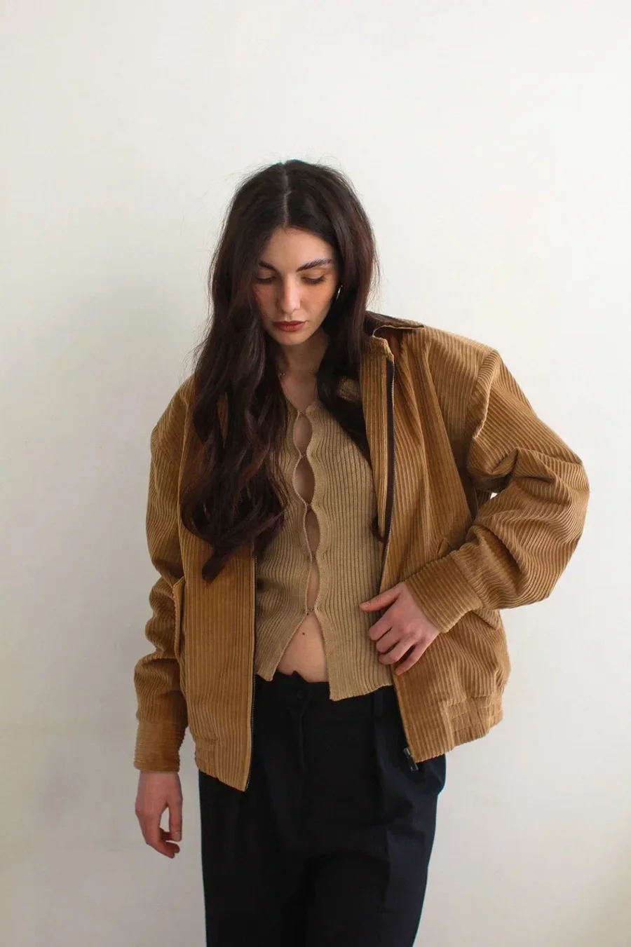 Жакет (бомбер) вельветовый, бежевый