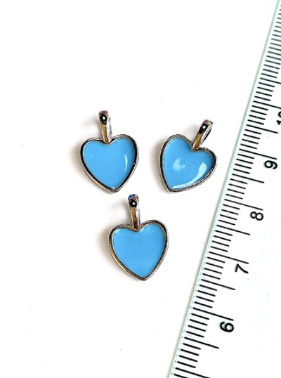 пд123-гр Подвеска с эмалью «Сердце», 15*10, голубой, родий