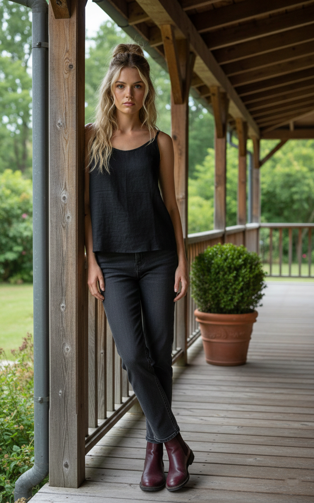 Удобный льняной топ-майка чёрного цвета