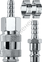 KRAFTOOL (штуцер ″елочка″, 8 мм - рапид муфта) + (рапид штуцер-штуцер ″елочка″, 8 мм) + (обжимные хомуты 2 шт), набор (06599-08-H)