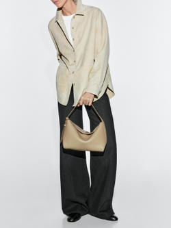 Massimo Dutti Небольшая сумка через плечо из кожи наппа, песочный