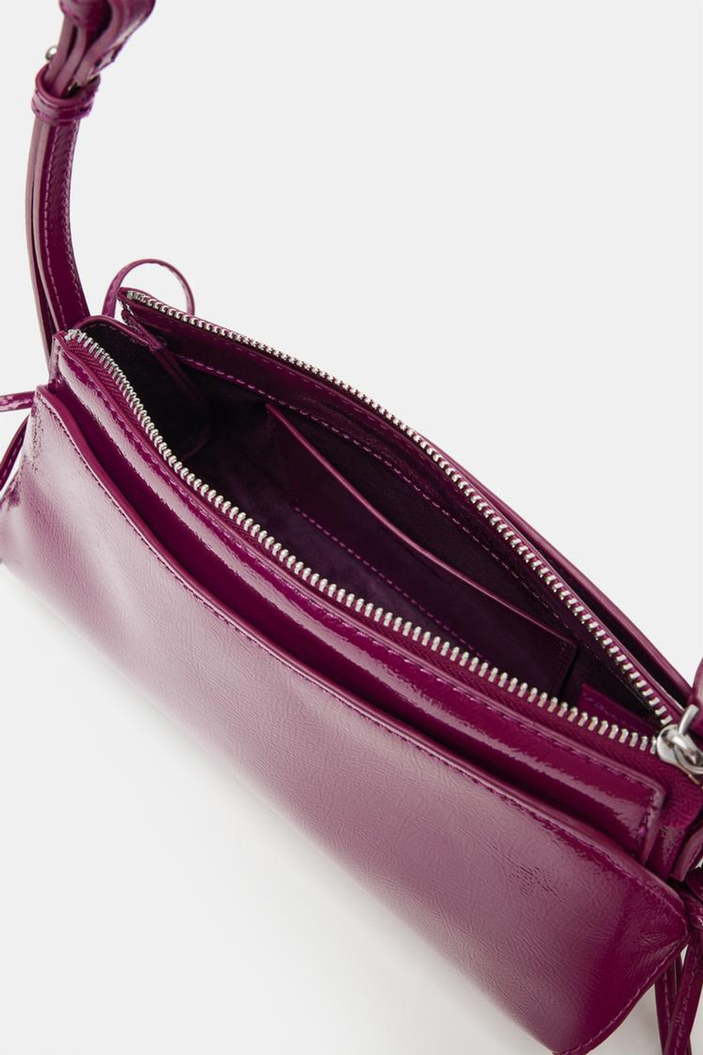 ZARA СУМКА С БАНТАМИ НА ПЛЕЧО, БАКЛАЖАННЫЙ