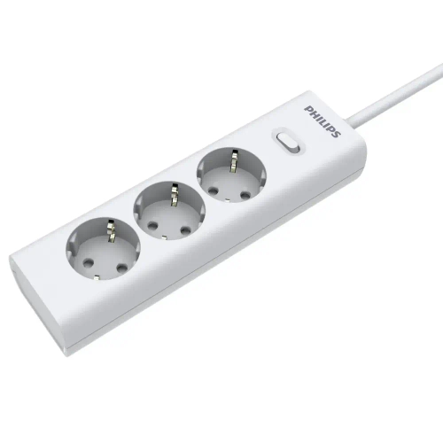 Сетевой фильтр удлинитель Philips CHP2135WB/51 с тремя стандартными розетками EU, с заземлением и защитой от перегрузок, 3 м, белый