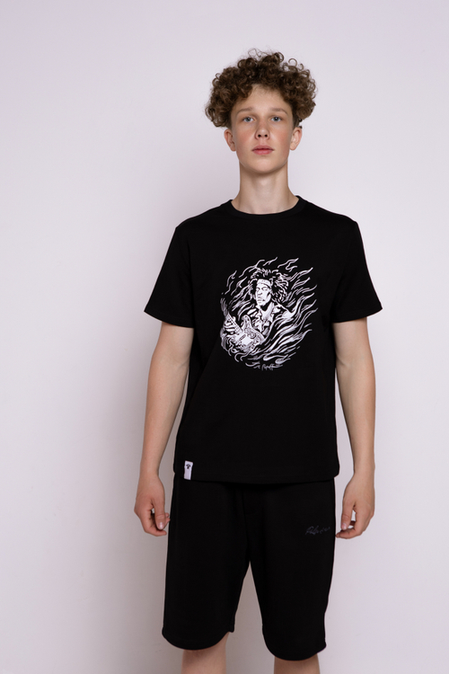 Футболка черная классическая с принтом "Jimi Hendrix The guitarist"