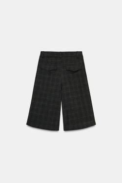 ZARA ДЛИННЫЕ ШОРТЫ-БЕРМУДЫ В КЛЕТКУ СО СКЛАДКАМИ, СЕРЫЙ МЕЛАНЖ