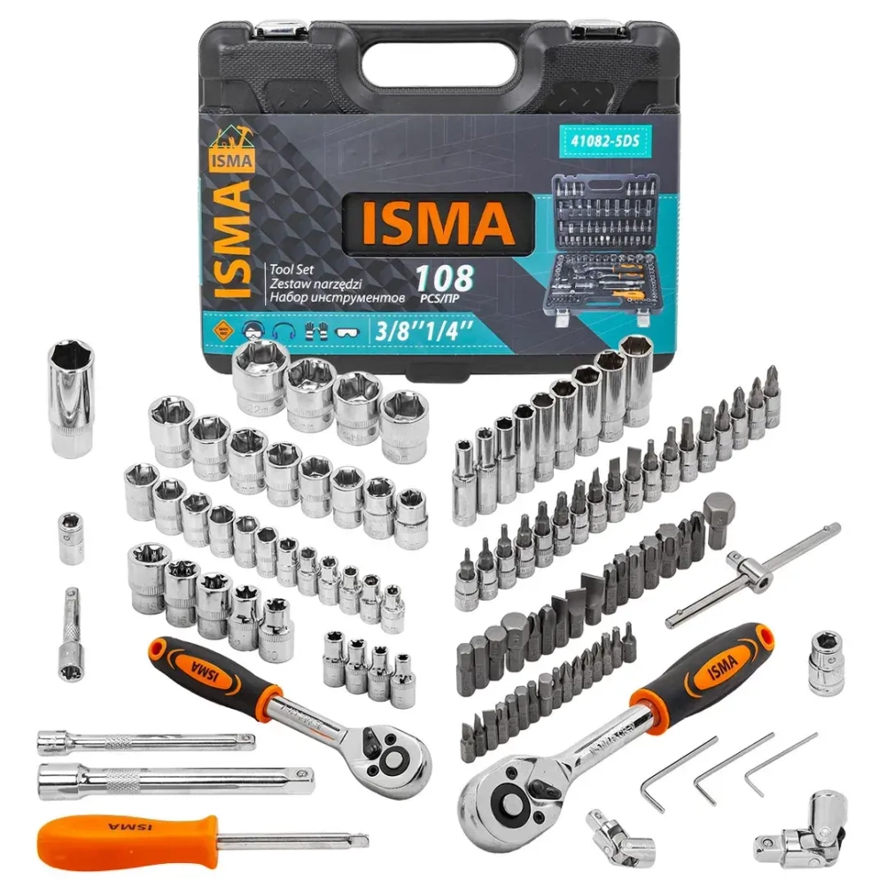 Набор инструментов 108 пр. 1/4''3/8''(6гр.)(4-22мм) ISMA ISMA-41082-5DS-м