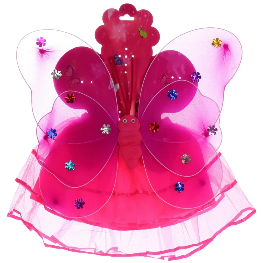 Карнавальный костюм «Волшебная сказка» (юбка, крылья, волшебная палочка, ободок), Фуксия