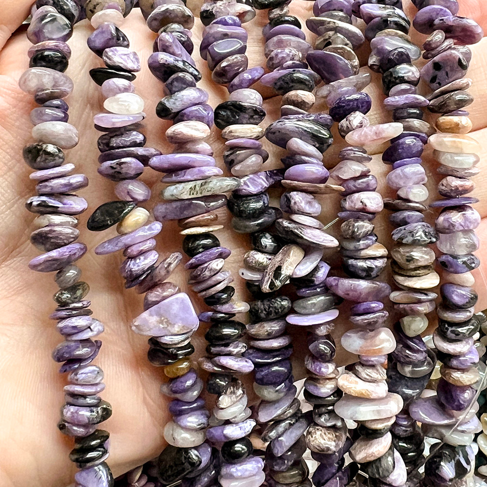 Чароит натуральный бусины крошка 5-8 мм, на нитке 80 см