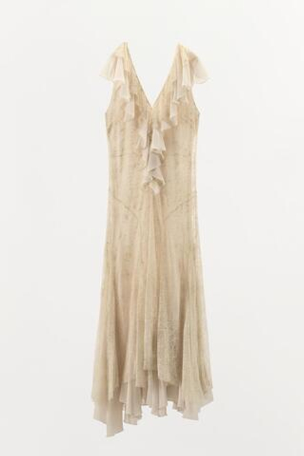 ZARA ПЛАТЬЕ С ВОЛАНАМИ И КРУЖЕВОМ — ZW COLLECTION, ЭКРЮ