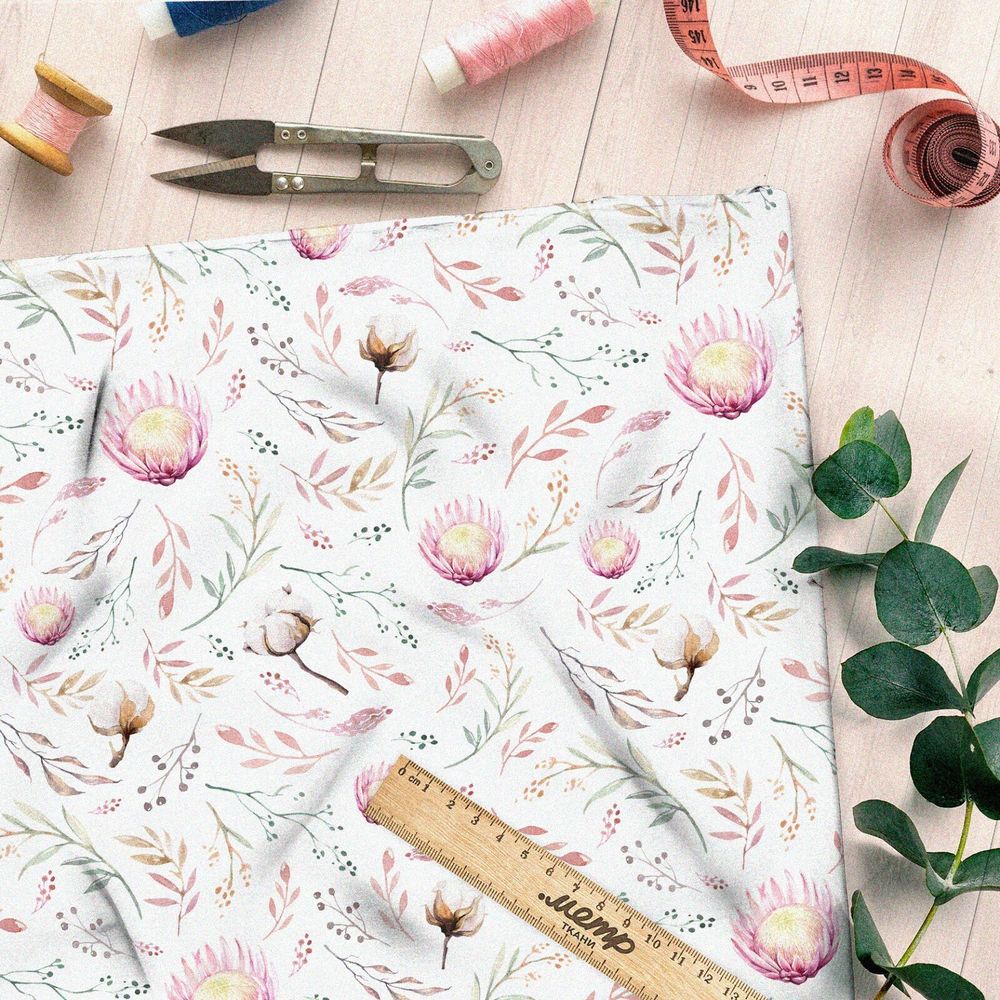 Ткань атлас ботанический рисунок