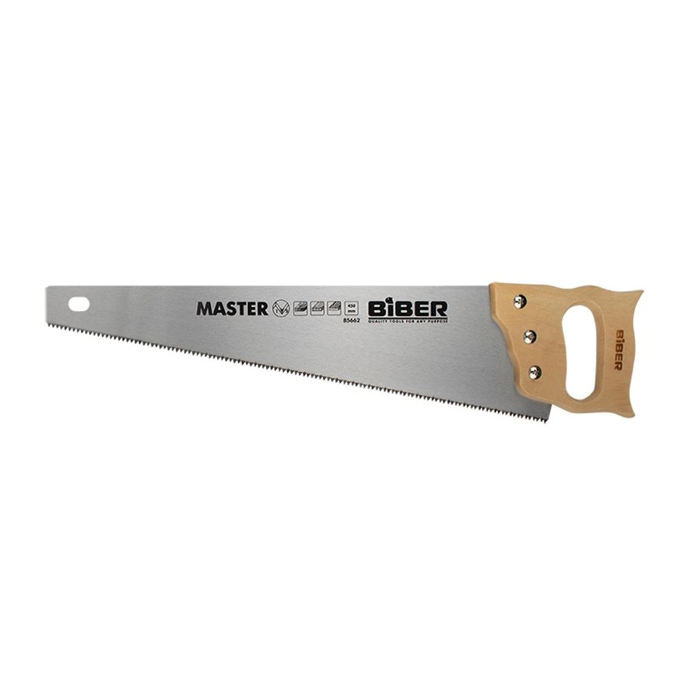 БИБЕР 85662 Ножовка по дереву 2D заточка средний зуб, дер. рукоятка "Мастер" 450мм (10/60)