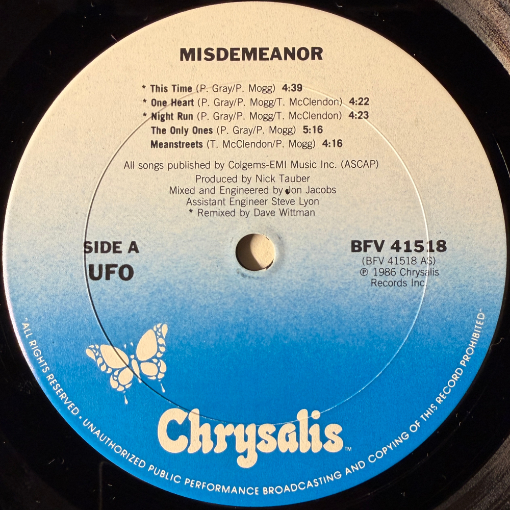 Виниловая пластинка UFO ‎– Misdemeanor LP