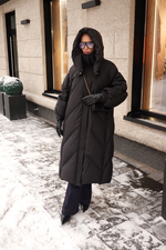 Пуховик А-силуэта в длине макси