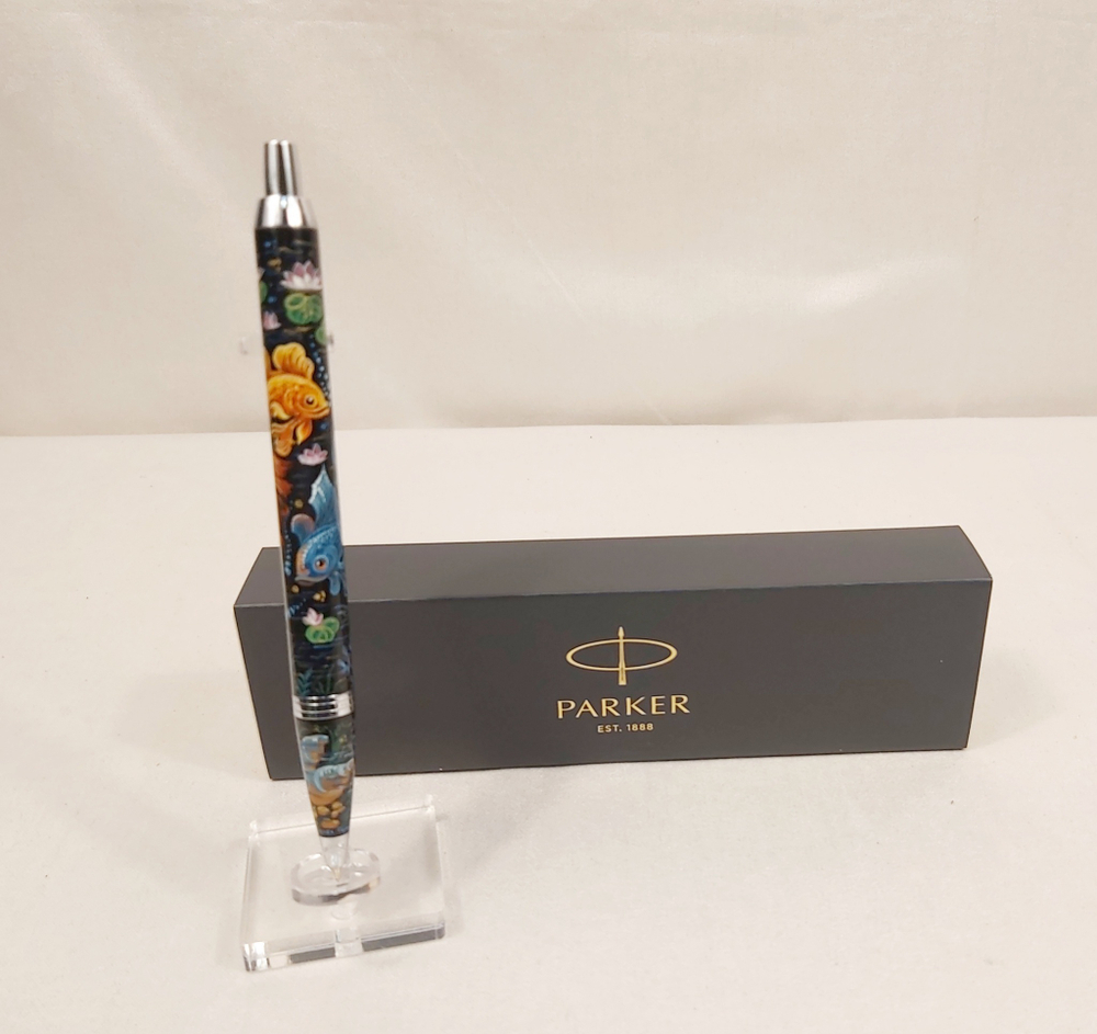 Ручка "Золотые рыбки" с ручной росписью Палех в коробке