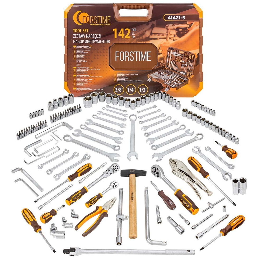 Набор инструментов 142 пр.1/4''3/8''1/2''(6-гр.)(4-32мм) FORSTIME FT-41421-5