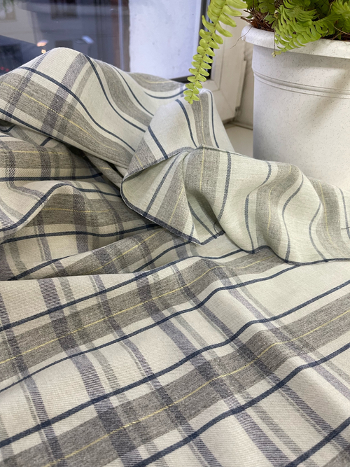 Теплый хлопок «Английская клетка» (фланель) синяя