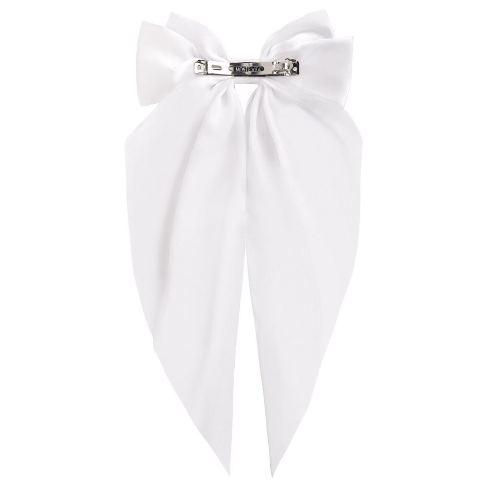 Заколка для волос баретте с бантом и широкими длинными хвостиками, белый, MONTE VITA, 457114