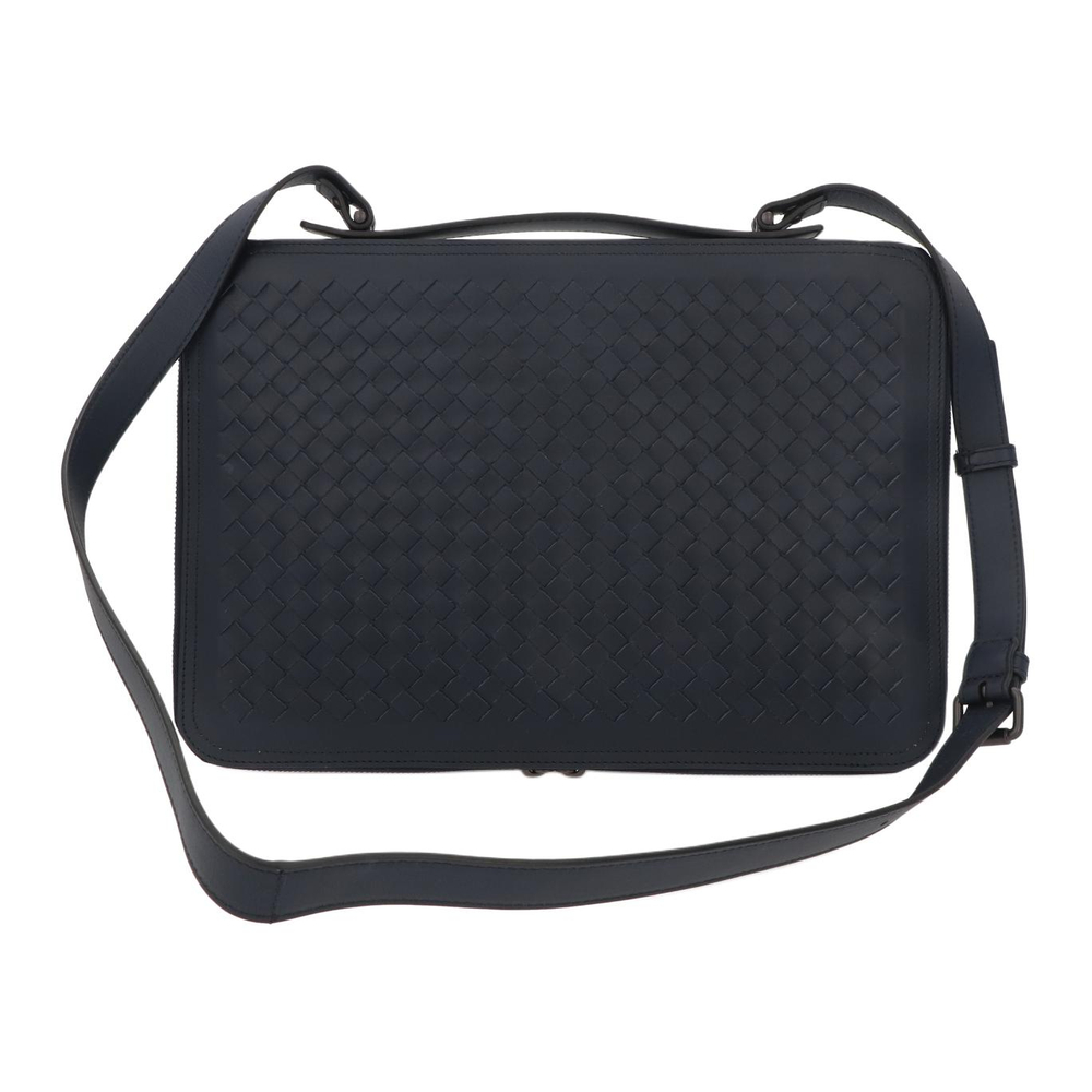 Bottega Veneta Leather Laptop Bag Men"s Marine Blue