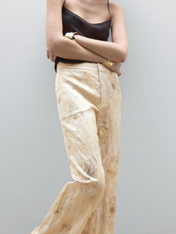 Massimo Dutti Брюки прямого кроя из струящейся ткани с металлическим блеском, ванильный