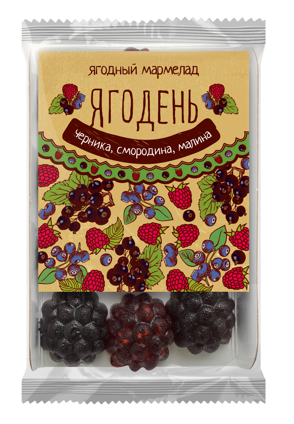Мармелад Ягодень Ассорти / черника, смородина, малина / подложка / 165 г / ТМ Сибирский кедр