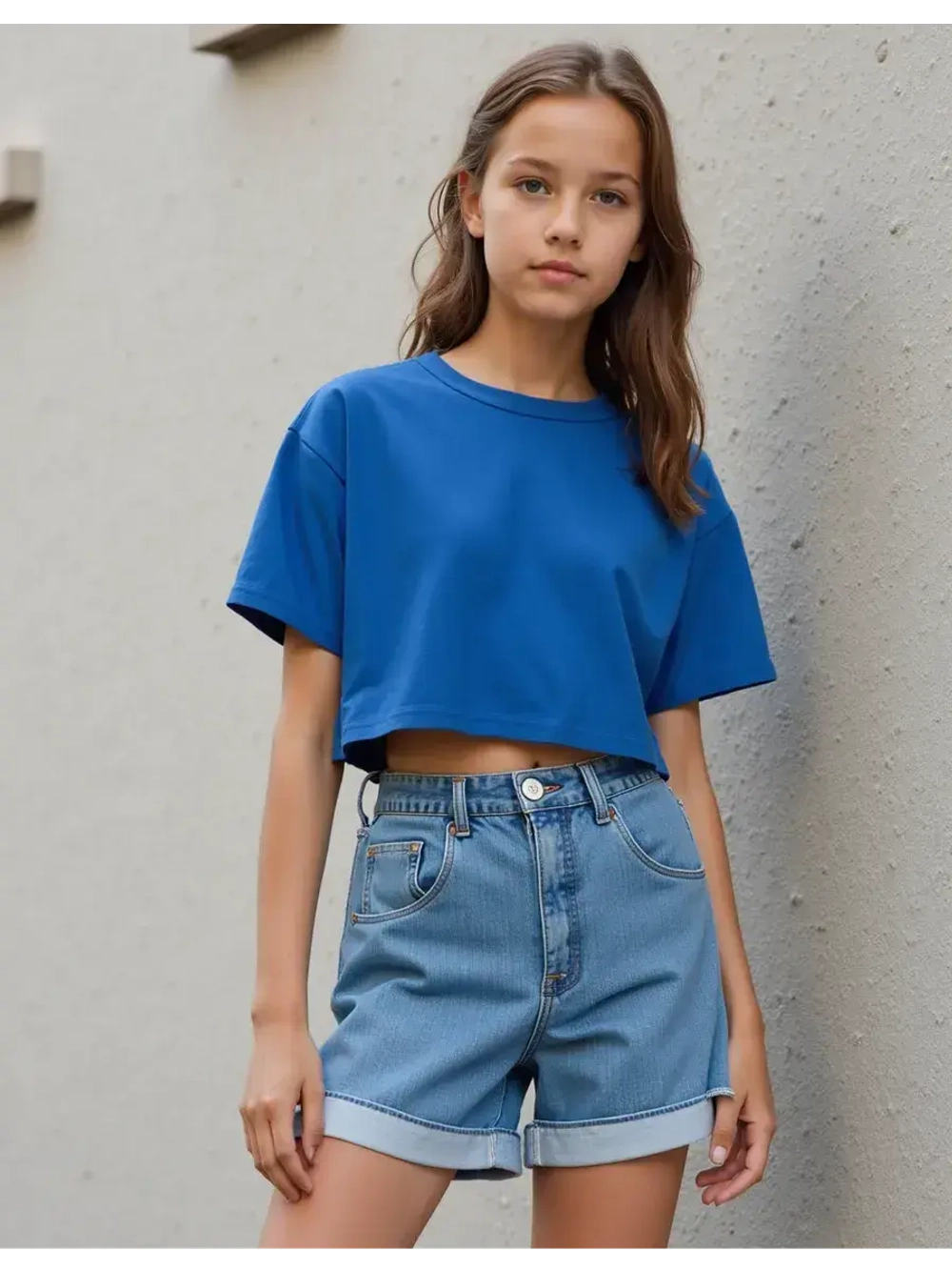 Футболка детская оверсайз укороченная базовая
