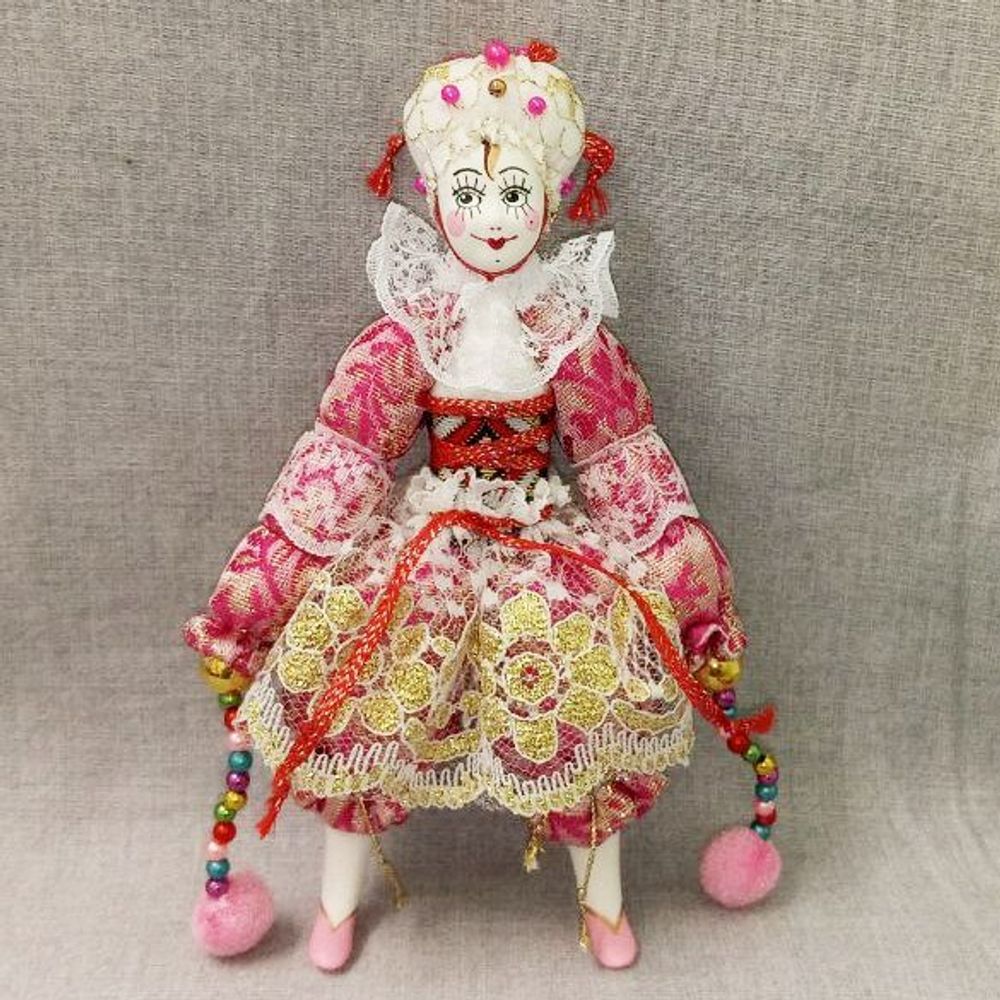 Ёлочная игрушка Клоунесса розовая в белом парике