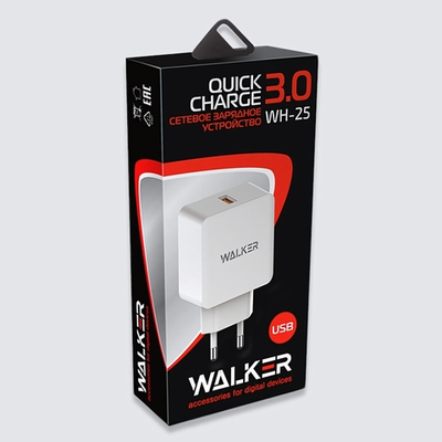 Зарядное устройство WALKER WH-25, 2.4А, 12Вт, USBx1 быстрая зарядка QC 3.0, белый