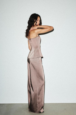 ZARA АТЛАСНЫЕ БРЮКИ С ВЫСОКОЙ ТАЛИЕЙ, ШОКОЛАДНО-КОРИЧНЕВЫЙ