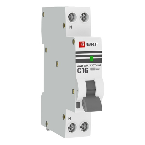 Дифавтомат 1P+N C16А 30мА тип АС однофазный электронный 6кА 1 модуль АВДТ-63М PROxima EKF (дифференциальный автомат, АВДТ) DA63M-16-30