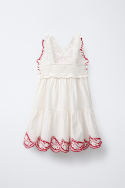 ZARA ПЛАТЬЕ С ВЫШИВКОЙ «АРБУЗ», ЭКРЮ/КРАСНЫЙ