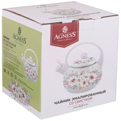 ЧАЙНИК AGNESS ЭМАЛИРОВАННЫЙ СО СВИСТКОМ, СЕРИЯ "ДВОРЦОВЫЙ ПАРК"2,2Л, ИНДУКЦИОННОЕ ДНО