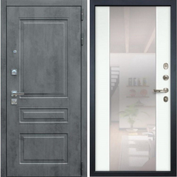 Входная металлическая дверь с зеркалом Лекс Классик Соната Бетон темный / №61 Софт белый