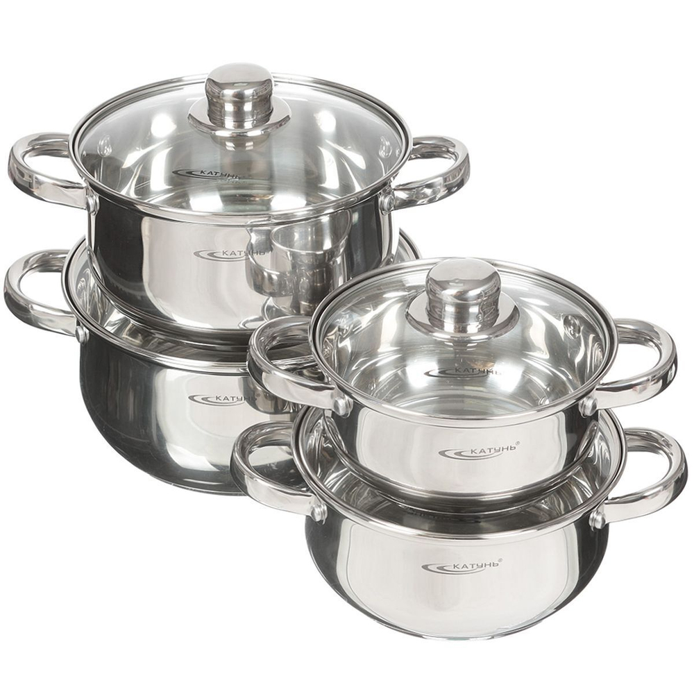 Набор посуды нерж, 8 пр, кастрюли 1.6,2.2,3.2,4.2 л, индукц, Катунь, Гретта, KT04-C