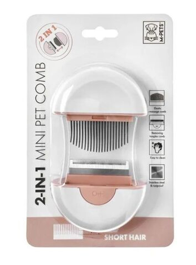 M-PETS Расческа Мини 2в1 для короткой шерсти, цвет розовый, 9х9х3 см